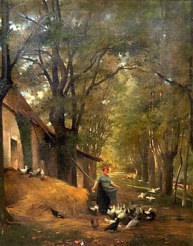 Contadina e le sue galline
